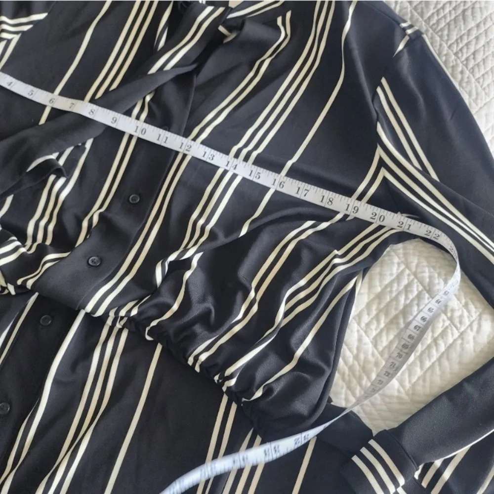 Ann Taylor minimalist contemporary neck tie stripe midi dress - Picture 9 of 14